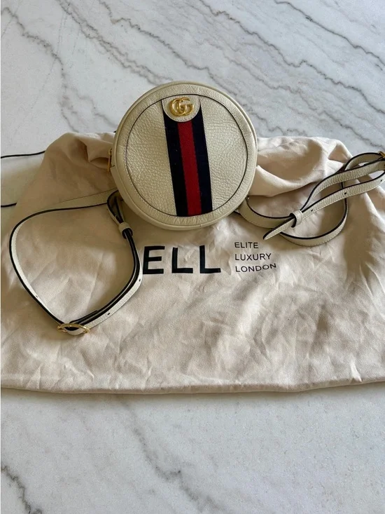 Gucci Textured Calfskin Web Mini Ophidia Round Backpack or Sling Bag - Picture 1 of 16